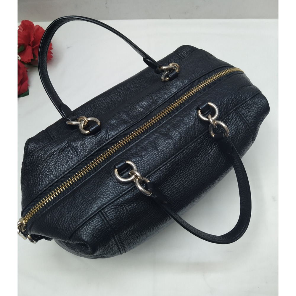 Coach Black Pebbled Leather Double Handles Zipper Closure Satchel Bag - Picture 10 of 14